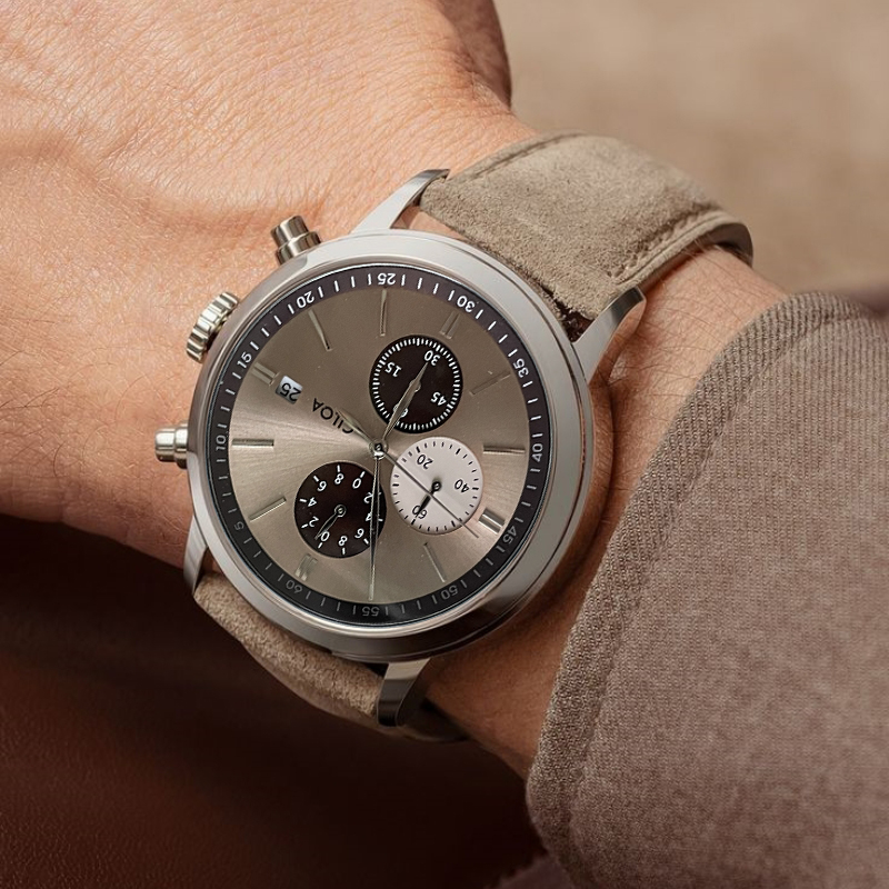 Suede Strap Watch - ساعة يد رجالية من CILOA، كرونوغراف،
