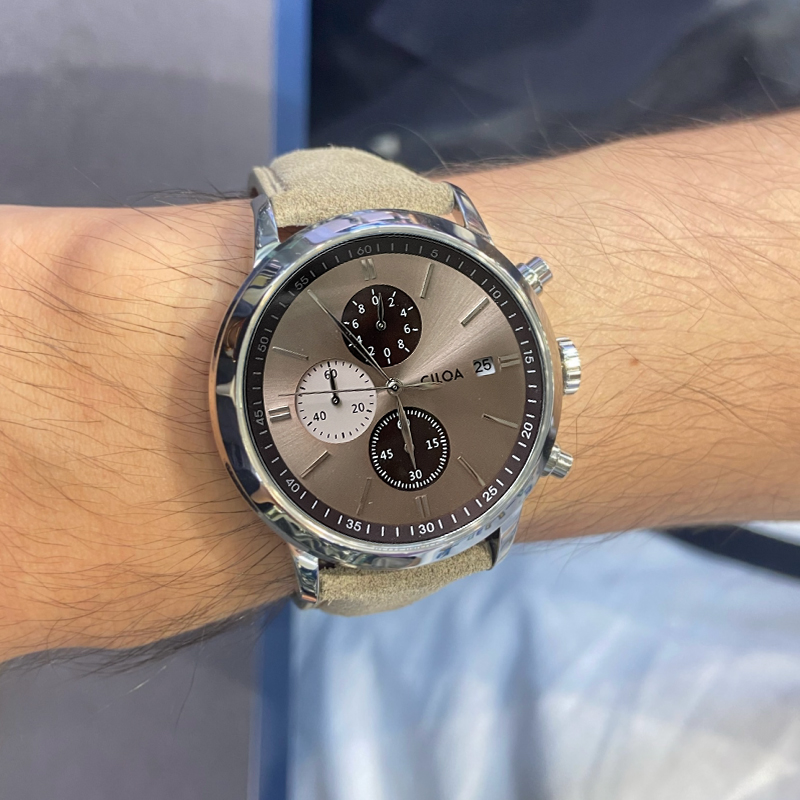 ساعة يد رجالية من CILOA، كرونو - مراجعة Suede Strap Watch وسعره